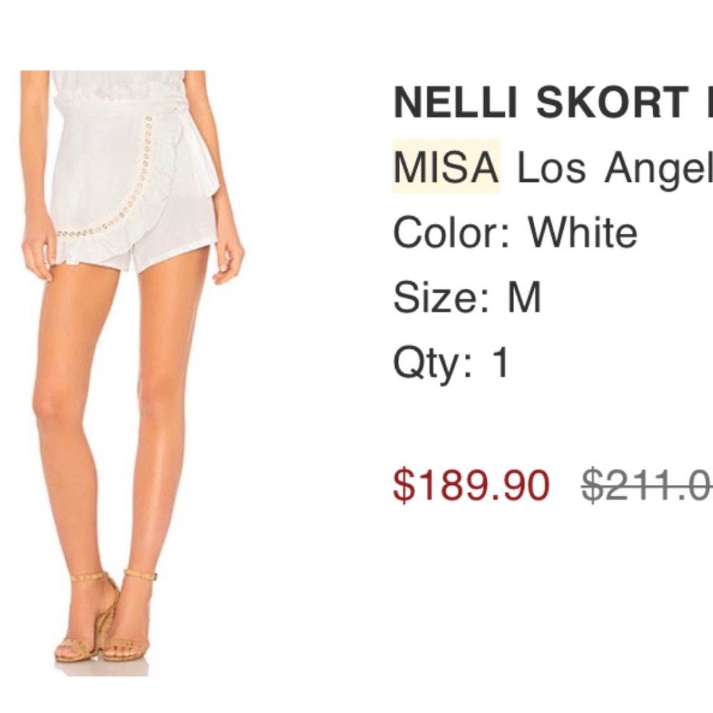 NWT Misa Los Angeles White Skort from Revolve